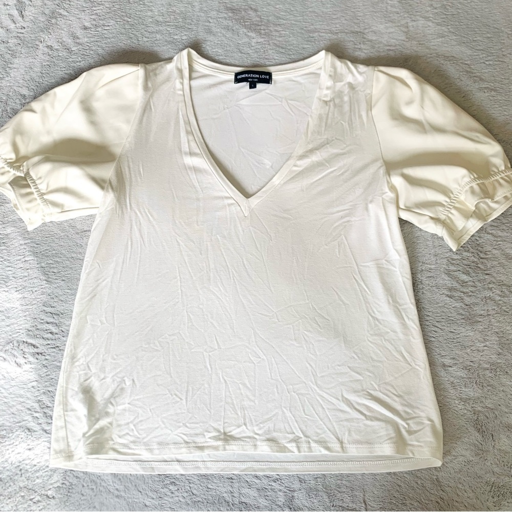 Generation Love Choose Love Vegan Leather Puff Sleeve V Neck Top Sz Small